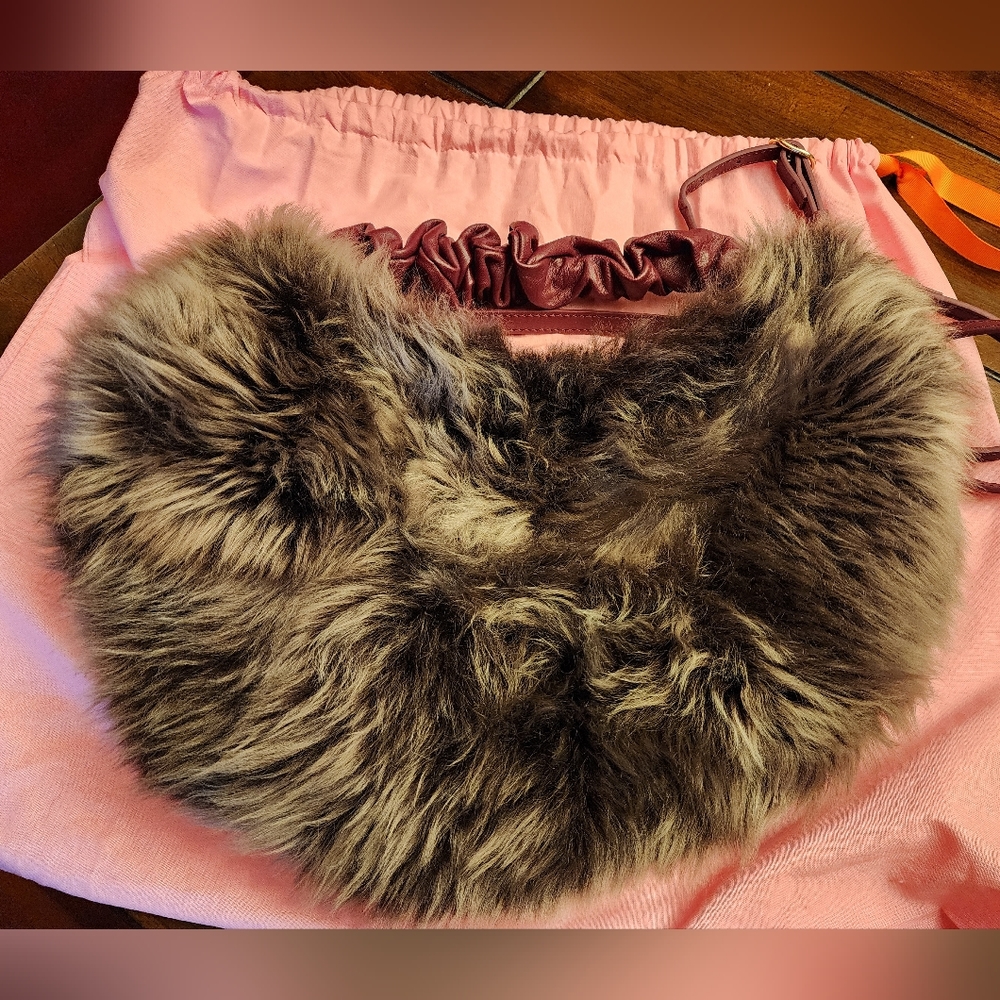 NWOT LDT Faux Fur Crescent Tote